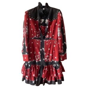 Sandro red and black mini dress with eyelets.